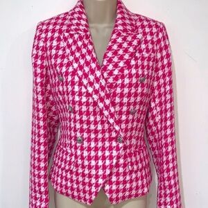 Karl Lagerfeld Paris Houndstooth Tweed Boucle Blazer Jacket